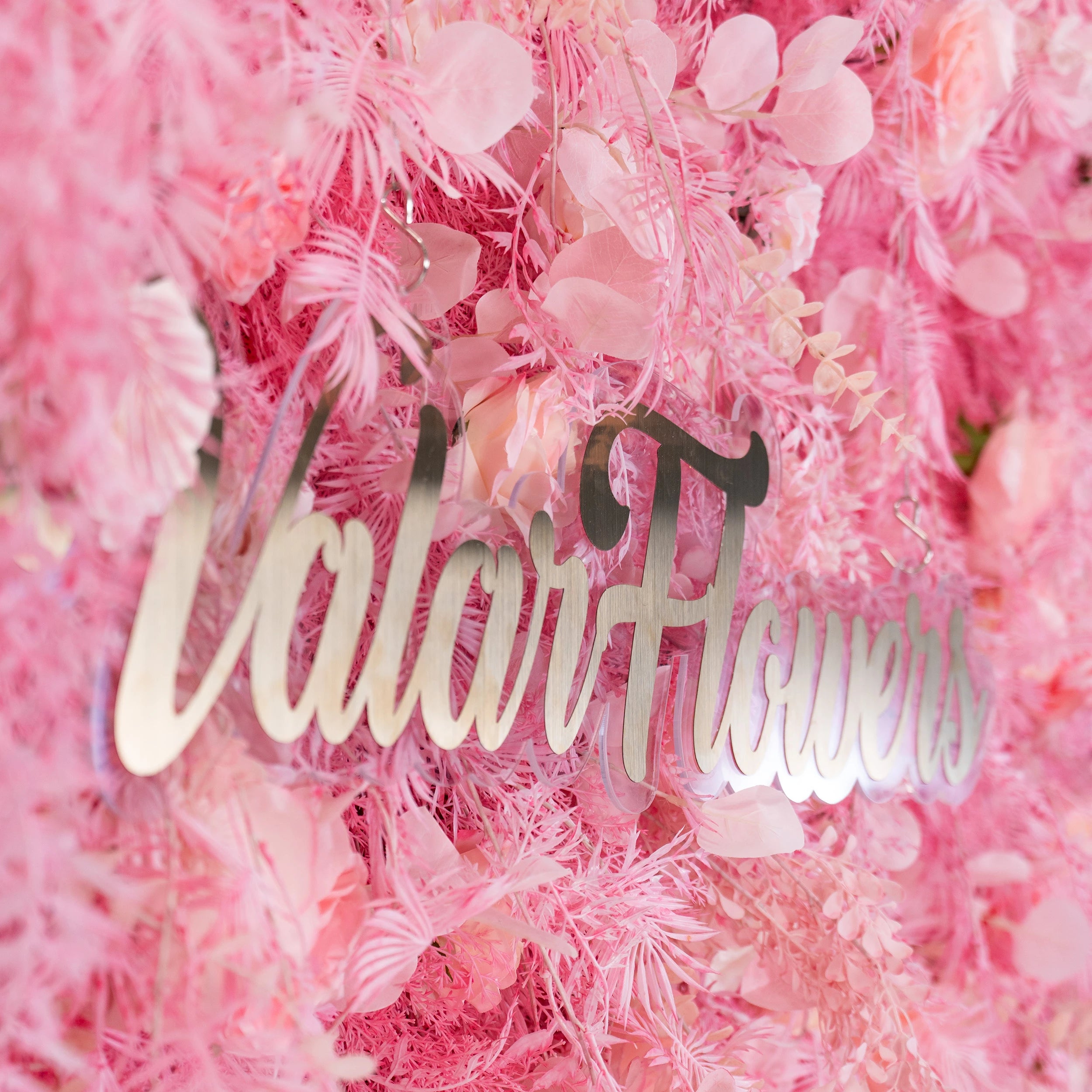 Blushing Pink Blossom Wall with Frosted Fern Accents: Romance Meets Whimsy for Sophisticated Celebrations-VF-202-3