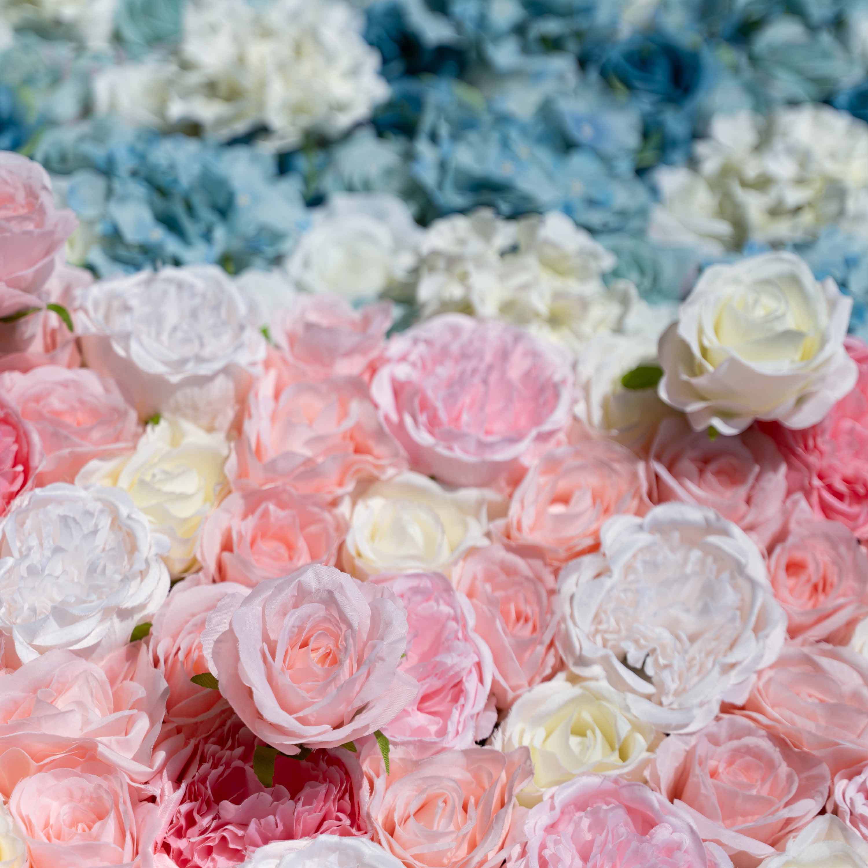 Baby-Dusch-Blumen-Wandhintergrund - Blaue und rosa Roll-up-Stoffwand - Gender-Reveal-Party-Dekor - Feier Blumenwand-VF-016