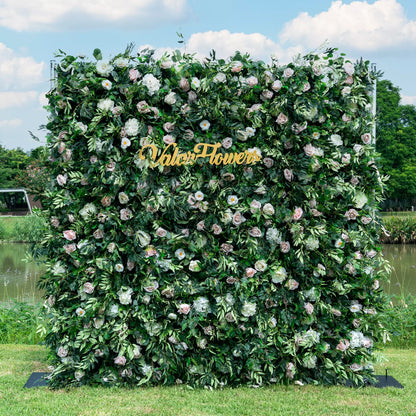 ValarFlowers 3D Fleurs Vert Lush et Deluxe Floral Wall | Premium Roses artificielles affichage pour les événements et les mariages toile de fond et Photography-VF-373