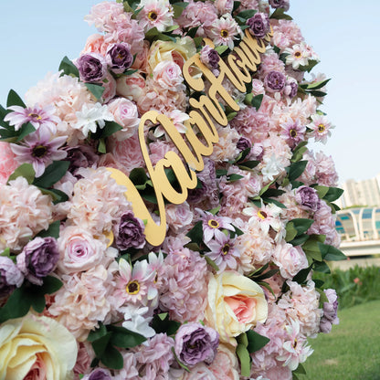 Moon Shaped Half-covered Artificial Flower Arrangement Flower Wall Backdrop - Asymmetrical Cascade of Lush Pink and Purple Blooms Party Decor - Wedding Floral-VF-076