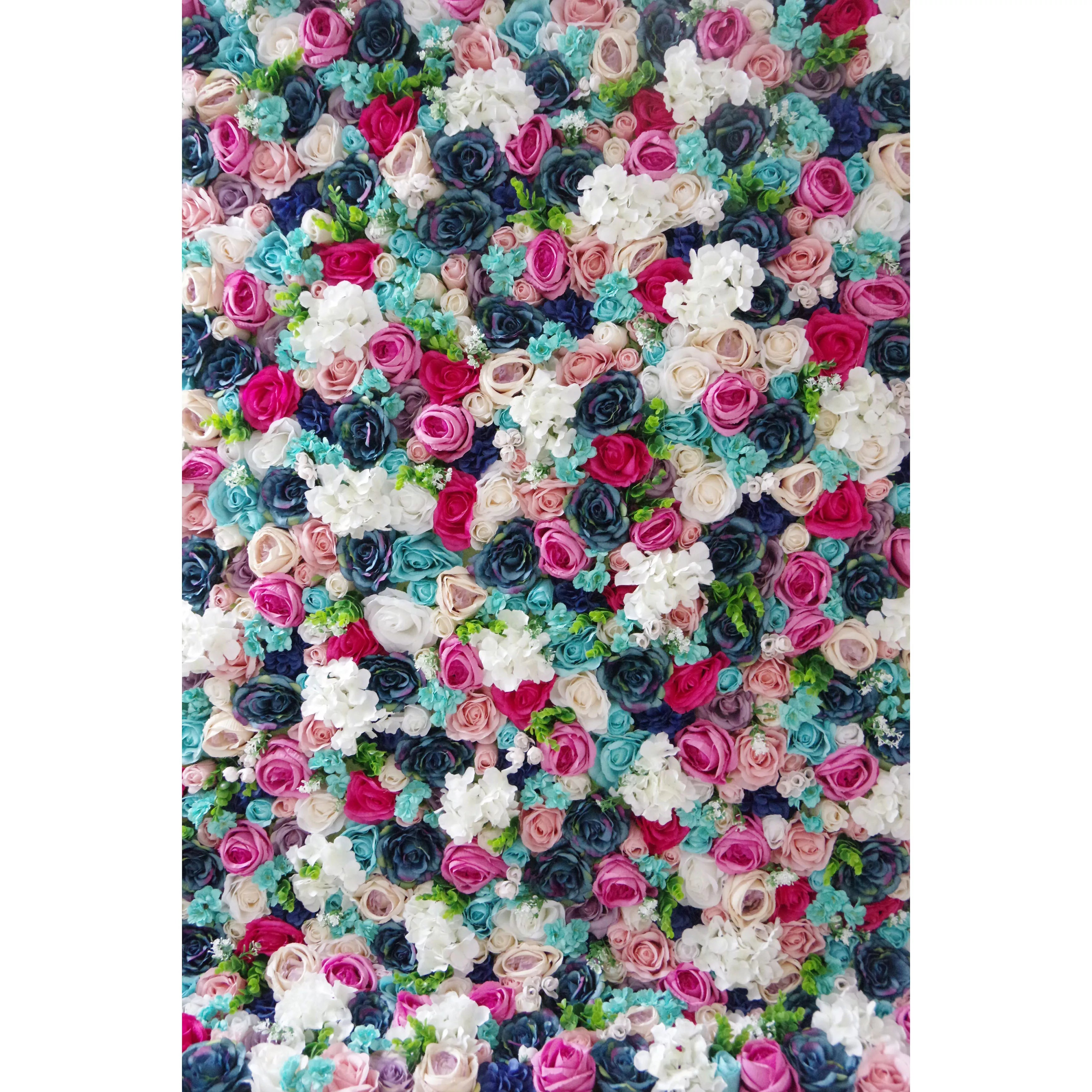 Valar Flowers Roll Up Fabric Artificial Mix Purple White Rose Red and Blue Flower Wall Wedding Backdrop, Floral Party Decor, Event Photography-VF-037