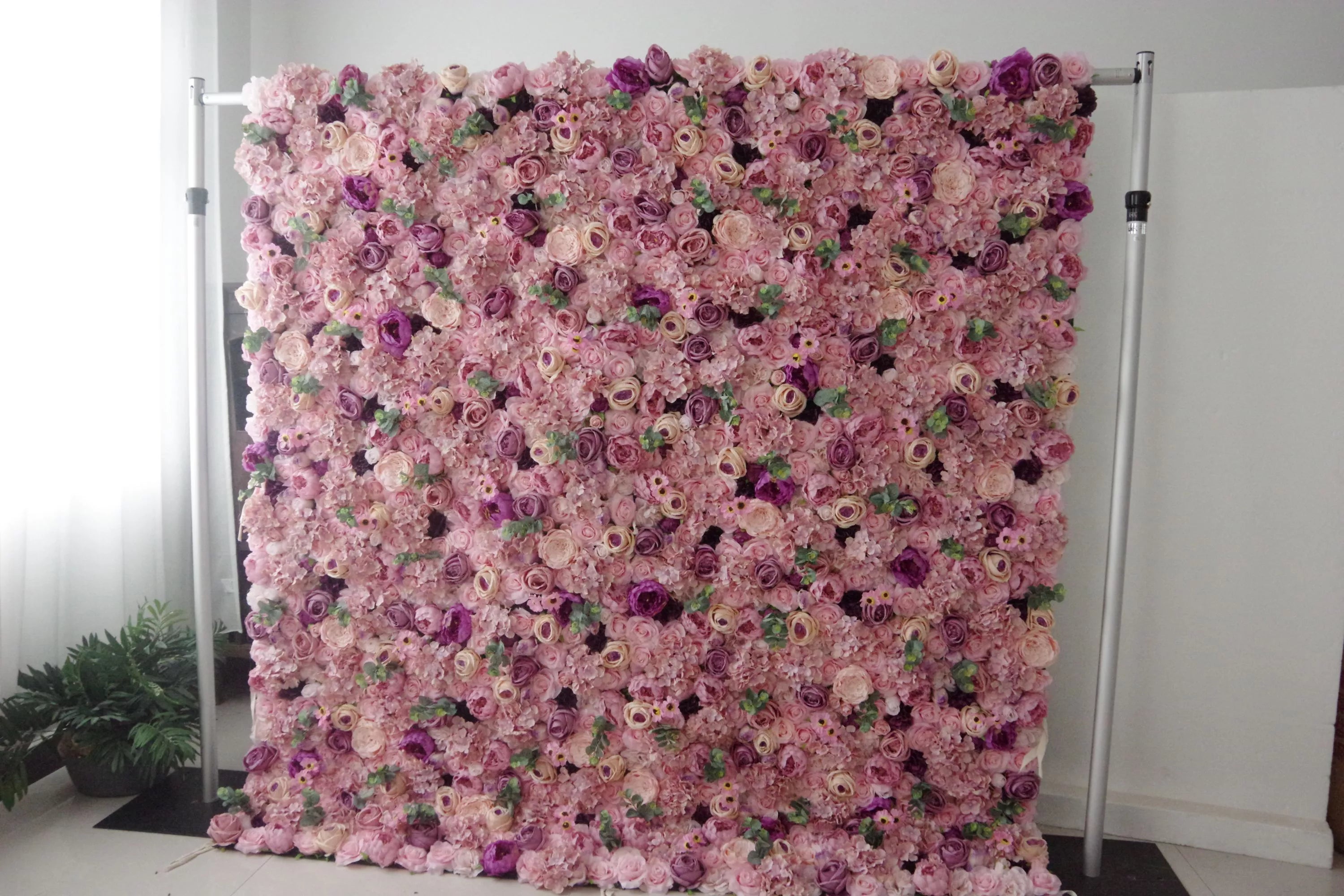 Valar Flowers Roll Up Fabric Artificial Mix Rose Red and Pink Flower Wall Wedding Backdrop, Floral Party Decor, Event Photography-VF-044