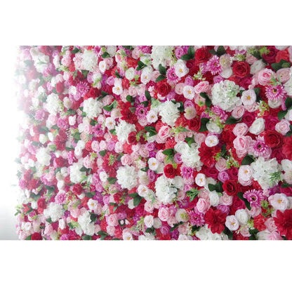 Valar Flores Roll Up Tecido Artificial Mix Rosa Vermelho Branco e Rosa Flor Parede Wedding Backdrop, Decoração Floral Festa, Evento Fotografia-VF-042