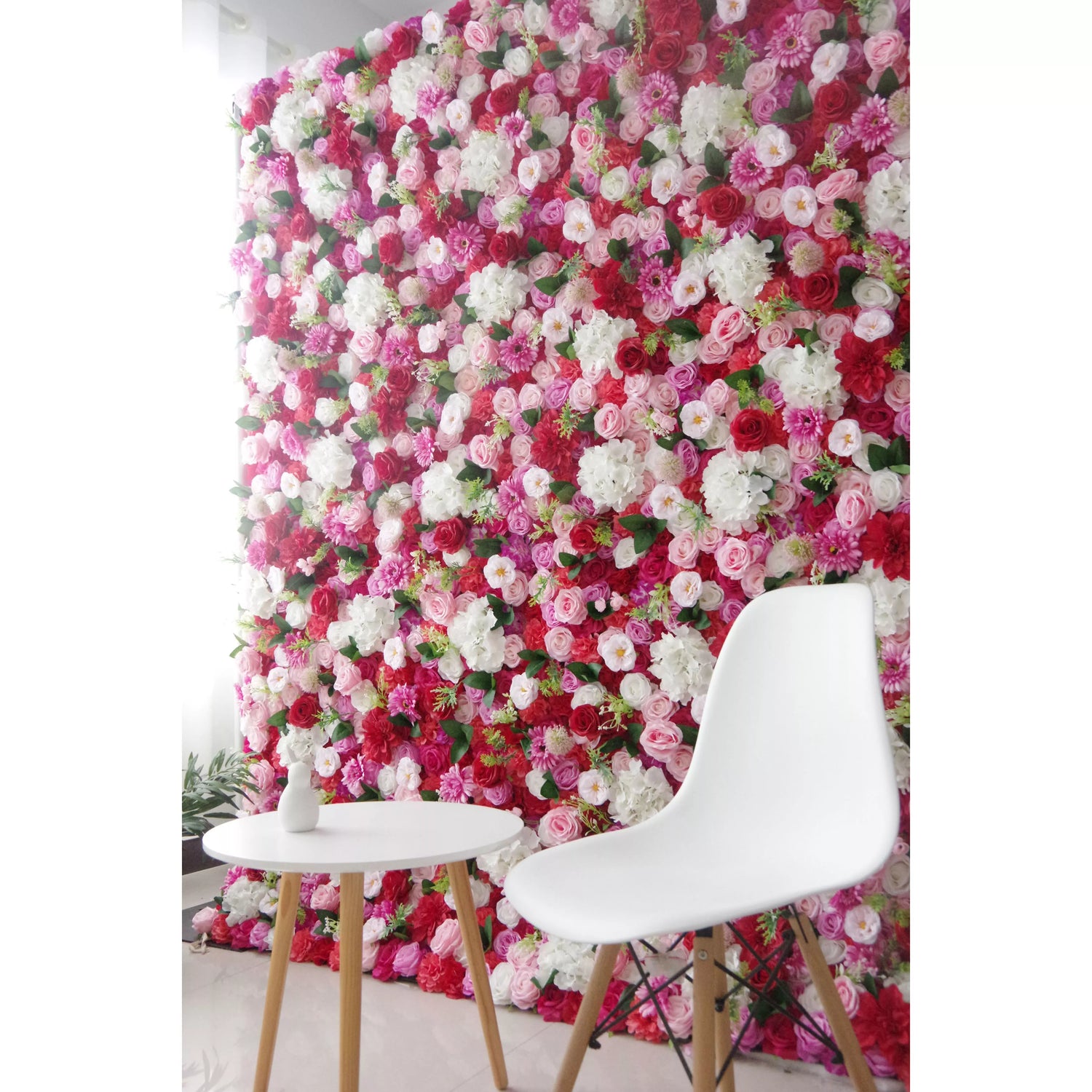 Valar Flowers Roll Up Fabric Artificial Mix Rose Red White and Pink Flower Wall Wedding Backdrop, Floral Party Decor, Event Photography-VF-042