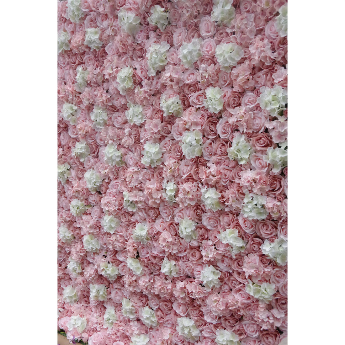 Valar Flowers Roll Up Fabric Artificial Pink Rose White Flower Wall Wedding Backdrop, Floral Party Decor, Event Photography-VF-047-2