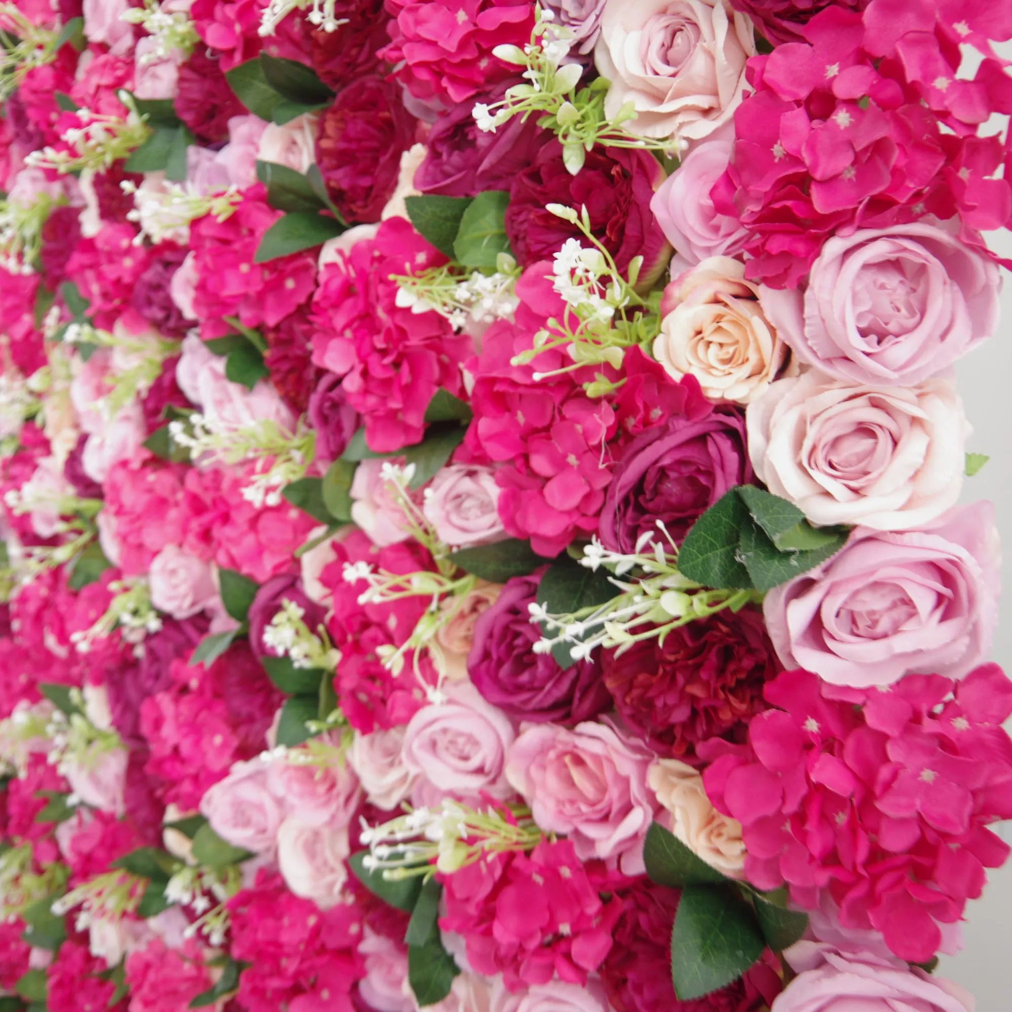 Valar Flowers Roll Up Fabric Artificial Mixed Cerise Pink and Dull Pink Flower Wall Wedding Backdrop, Floral Party Decor, Event Photography-VF-061