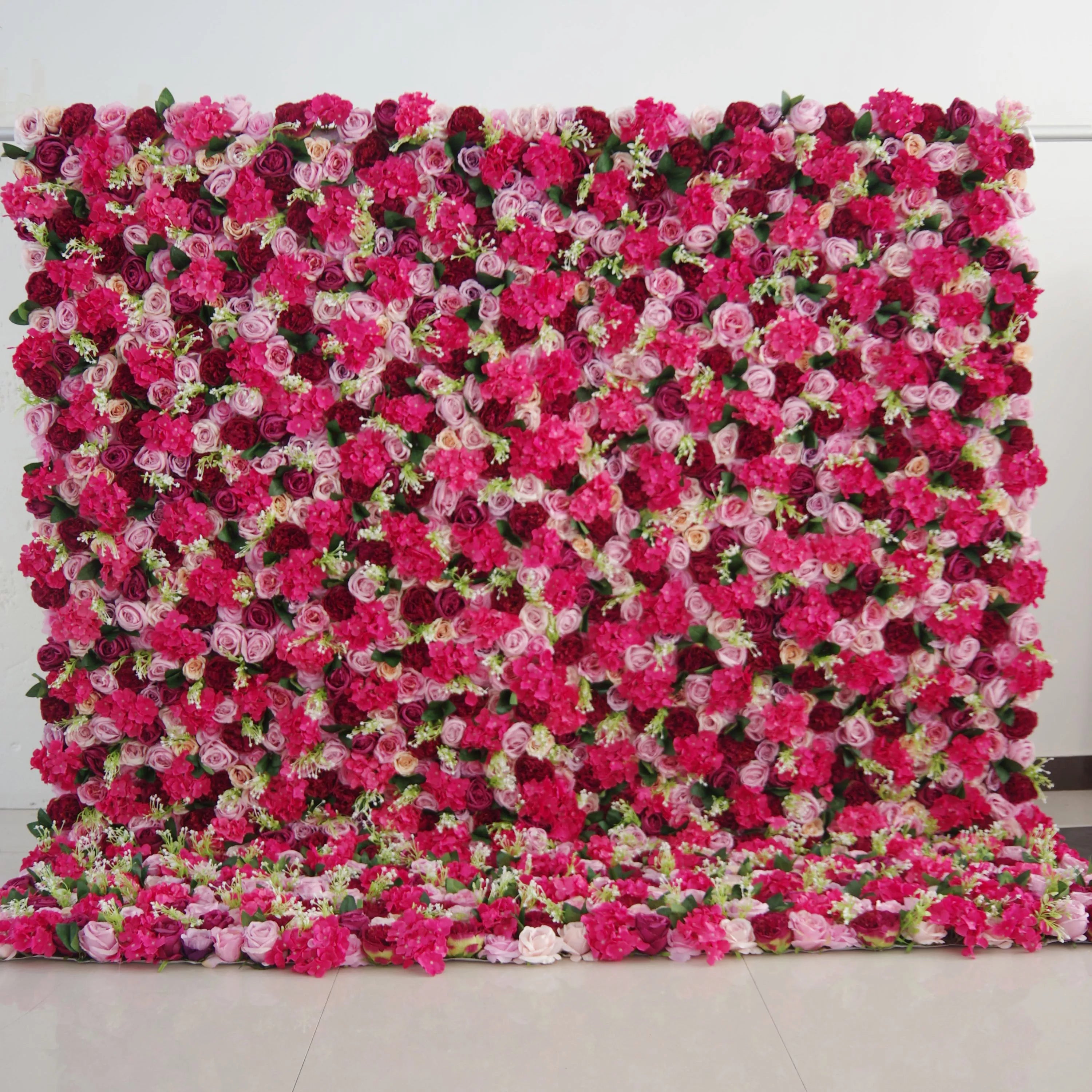 Valar Flores Roll Up Tecido Artificial Misto Cerise Rosa e Rosa Fosco Flor Parede Wedding Backdrop, Decoração Floral Festa, Fotografia Evento-VF-061