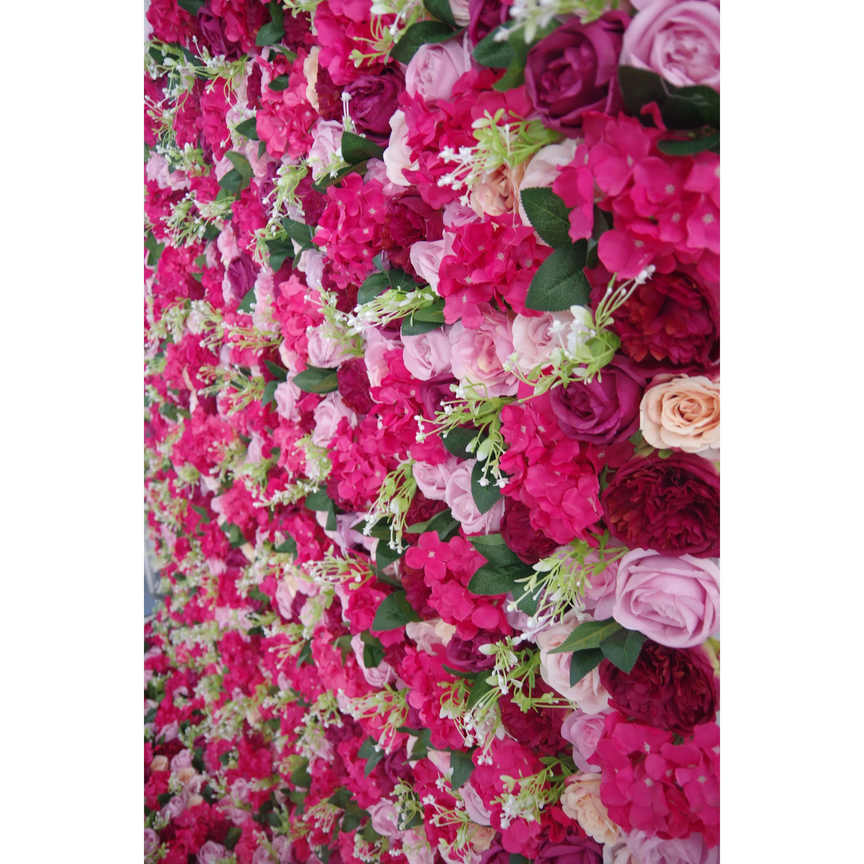 Valar Flowers Roll Up Fabric Artificial Mixed Cerise Pink and Dull Pink Flower Wall Wedding Backdrop, Floral Party Decor, Event Photography-VF-061