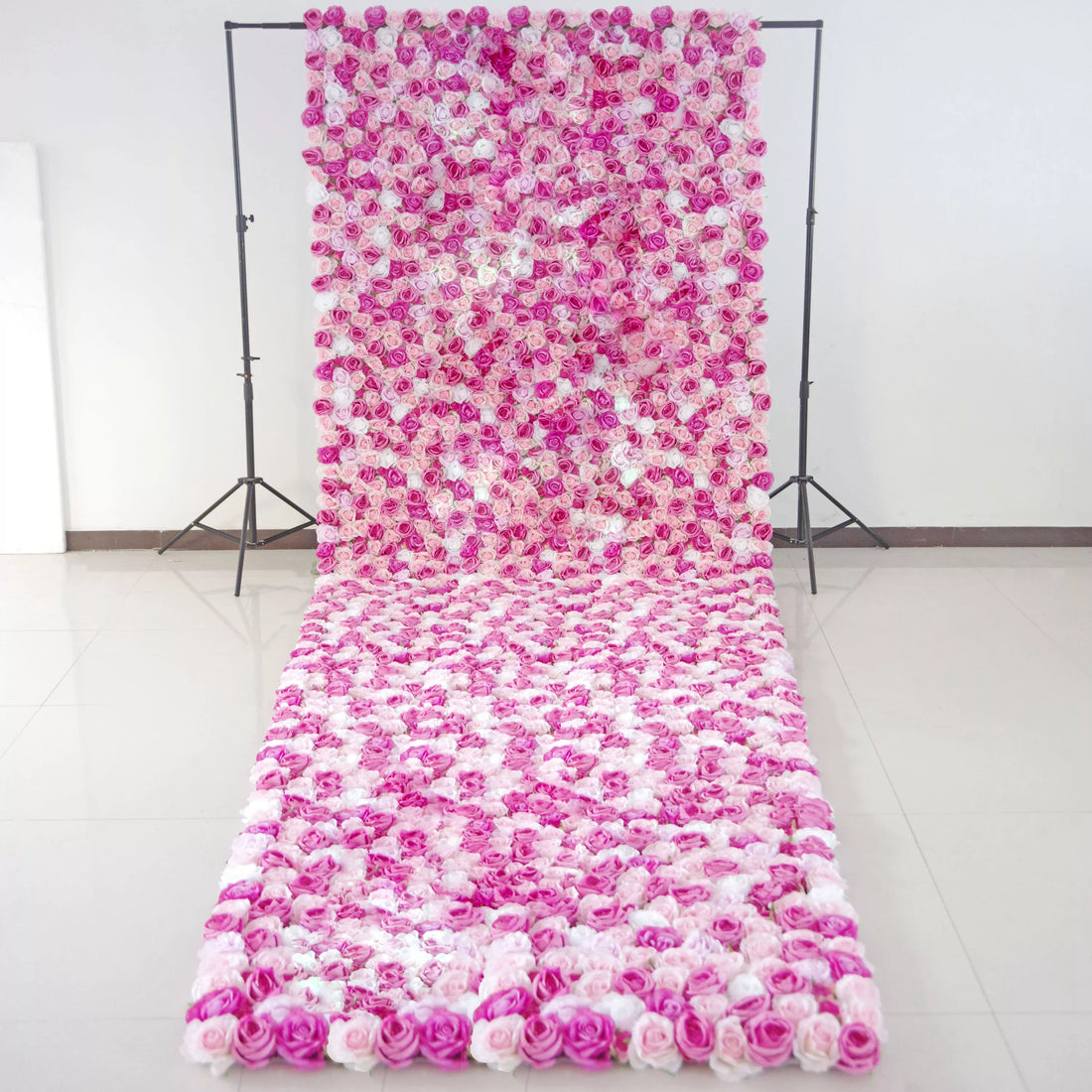 Valar Flowers Roll Up Fabric Artificial Pink Pearl and Rose Floral Wall Wedding Backdrop, Floral Party Decor, Event Photography-VF-073