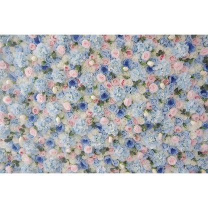 Valar Flowers Roll Up Fabric Artificial Mixed Baby Blue, Pinky and White Floral Wall Wedding Backdrop, Floral Party Decor, Event Photography-VF-081