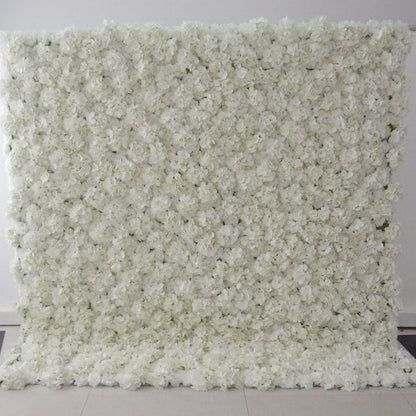 Valar Flowers Roll Up Fabric Artificial Lemon Green and White Flower Wall Wedding Backdrop, Floral Party Decor, Event Photography-VF-063