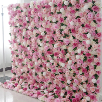 Valar Flores Roll Up Tecido Artificial Misto Pinky e Branco Floral Parede Wedding Backdrop, Decoração Floral Festa, Fotografia Evento-VF-084