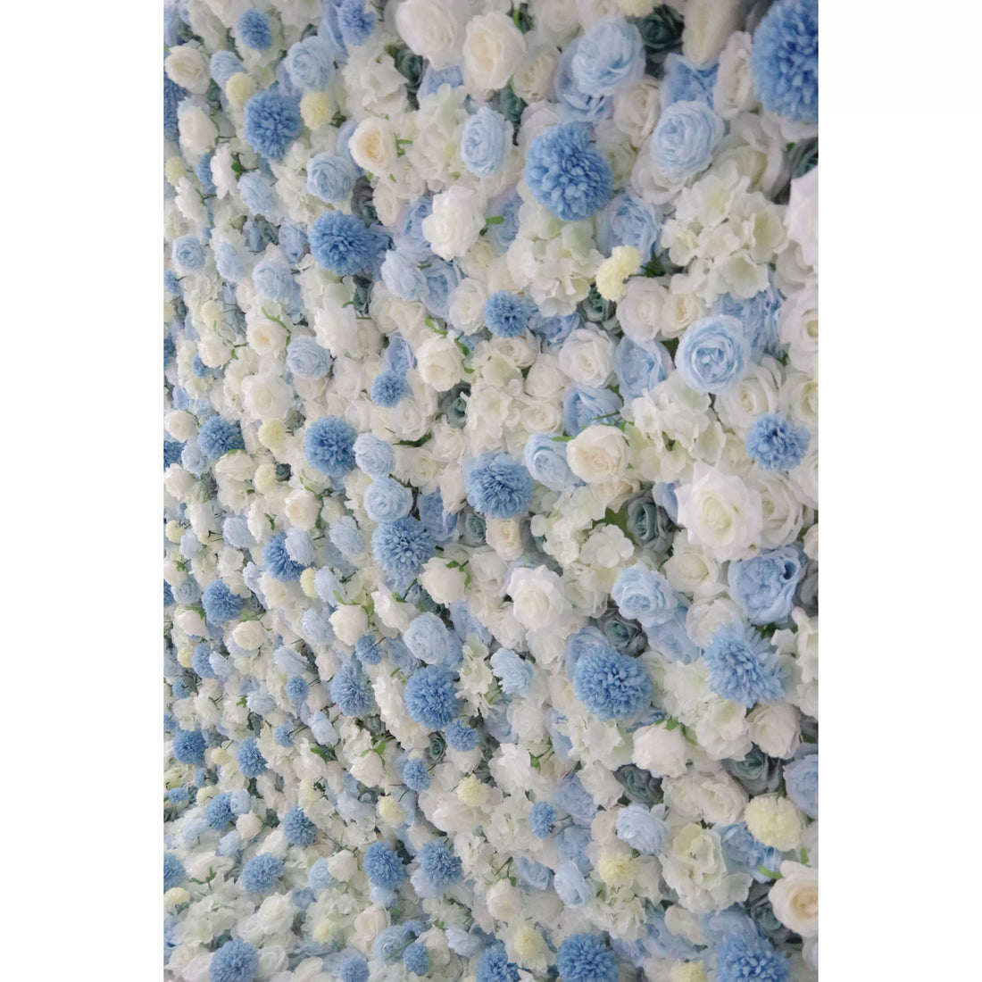 Valar Flowers Roll Up Fabric Artificial Mixed Baby Blue and White Floral Wall Wedding Backdrop, Floral Party Decor, Event Photography-VF-083