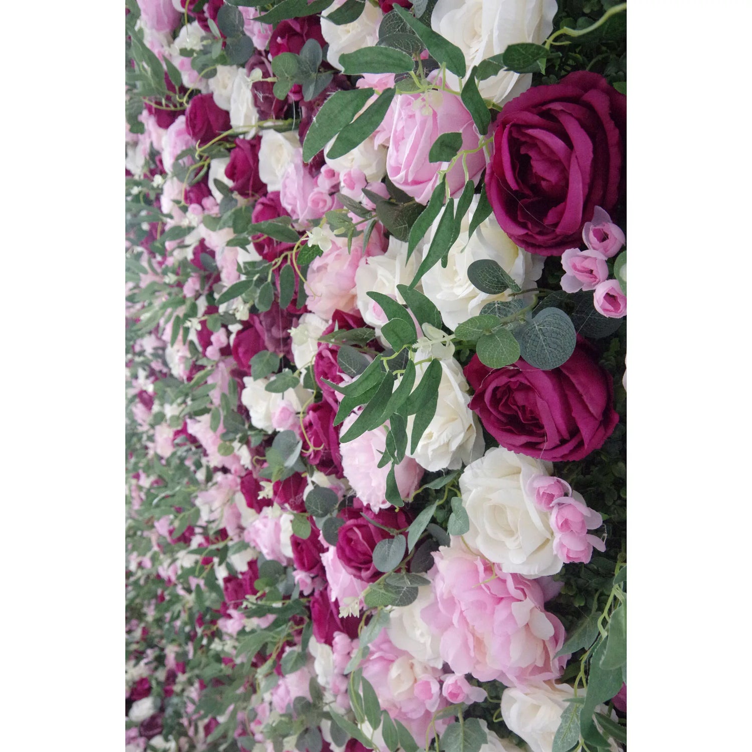 Valar Flores Roll Up Tecido Artificial Misto Pinky e Roxo e Branco Floral Parede Wedding Backdrop, Decoração Floral Festa, Evento Fotografia-VF-091