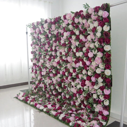 Valar Flowers Roll Up Fabric Artificial Mixed Pinky and Purple and White Floral Wall Wedding Backdrop, Floral Party Decor, Event Photography-VF-091