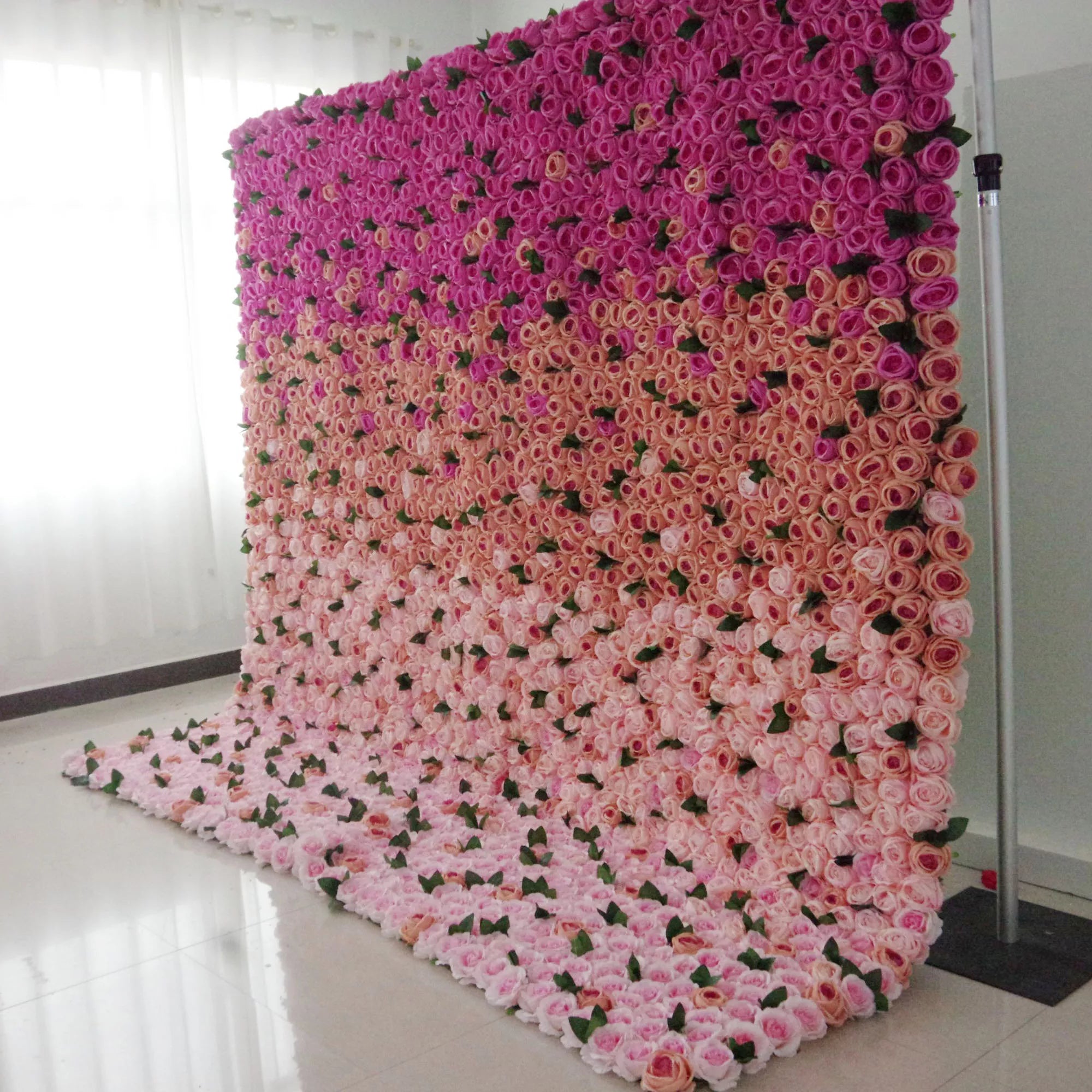 Valar Flowers Roll Up Fabric Artificial Ramp Purple to Pink Wall Wedding Backdrop, Floral Party Decor, Event Photography-VF-087