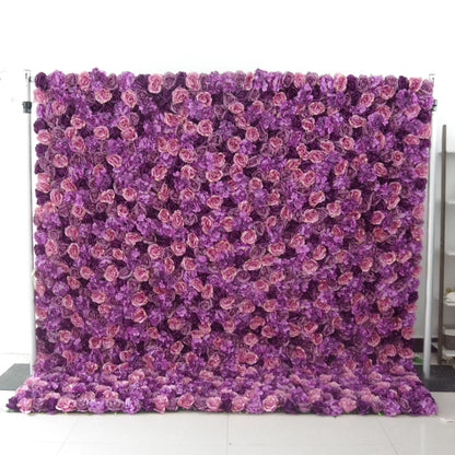 Valar Flowers Roll Up Fabric Artificial Mix Purple Flower Wall Wedding Backdrop, Floral Party Decor, Event Photography-VF-039