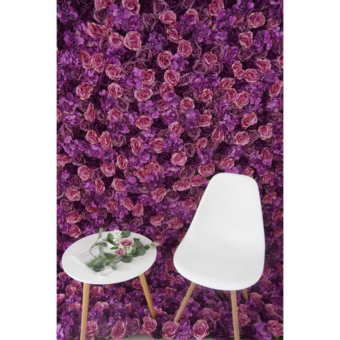 Valar Flowers Roll Up Fabric Artificial Mix Purple Flower Wall Wedding Backdrop, Floral Party Decor, Event Photography-VF-039