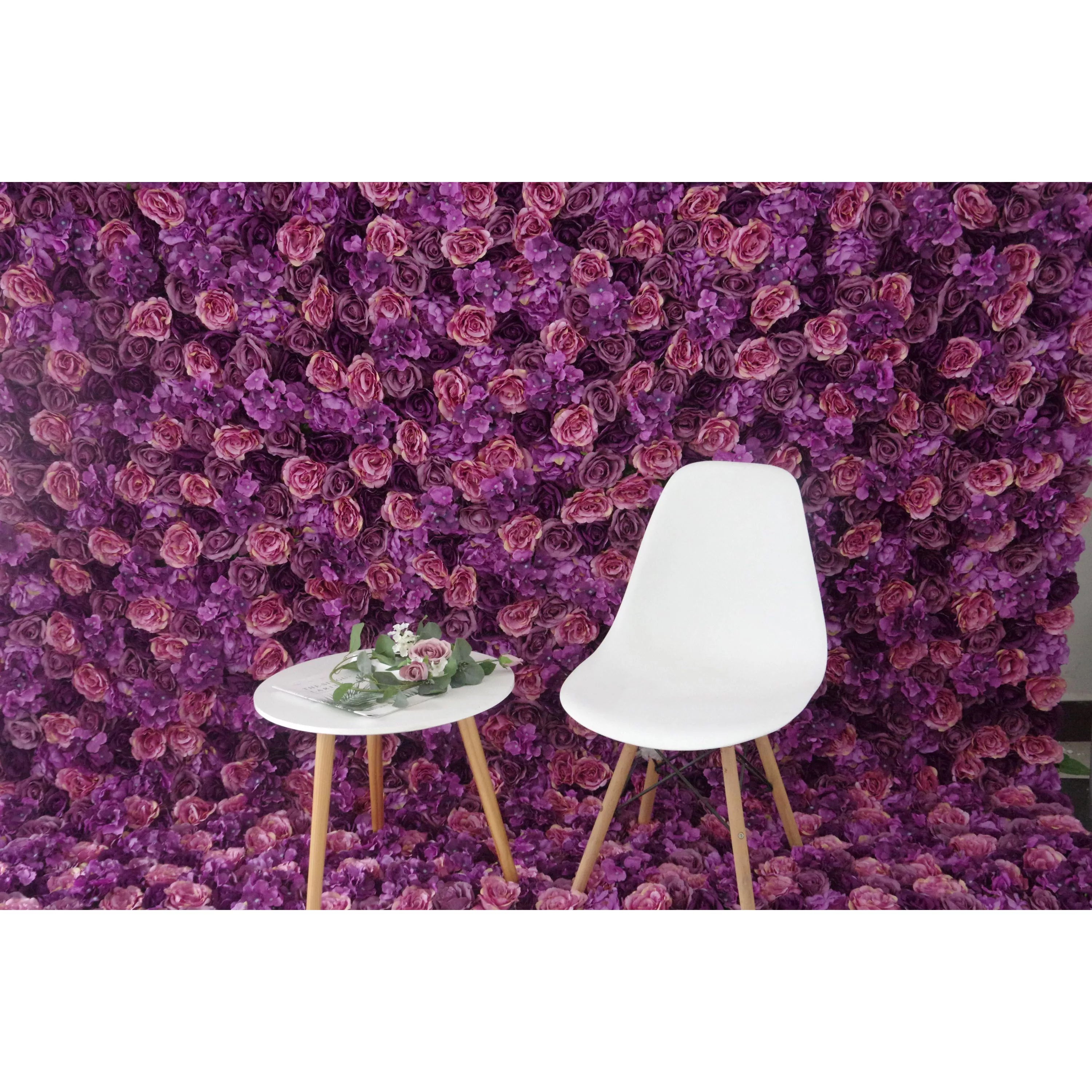 Valar Flowers Roll Up Fabric Artificial Mix Purple Flower Wall Wedding Backdrop, Floral Party Decor, Event Photography-VF-039