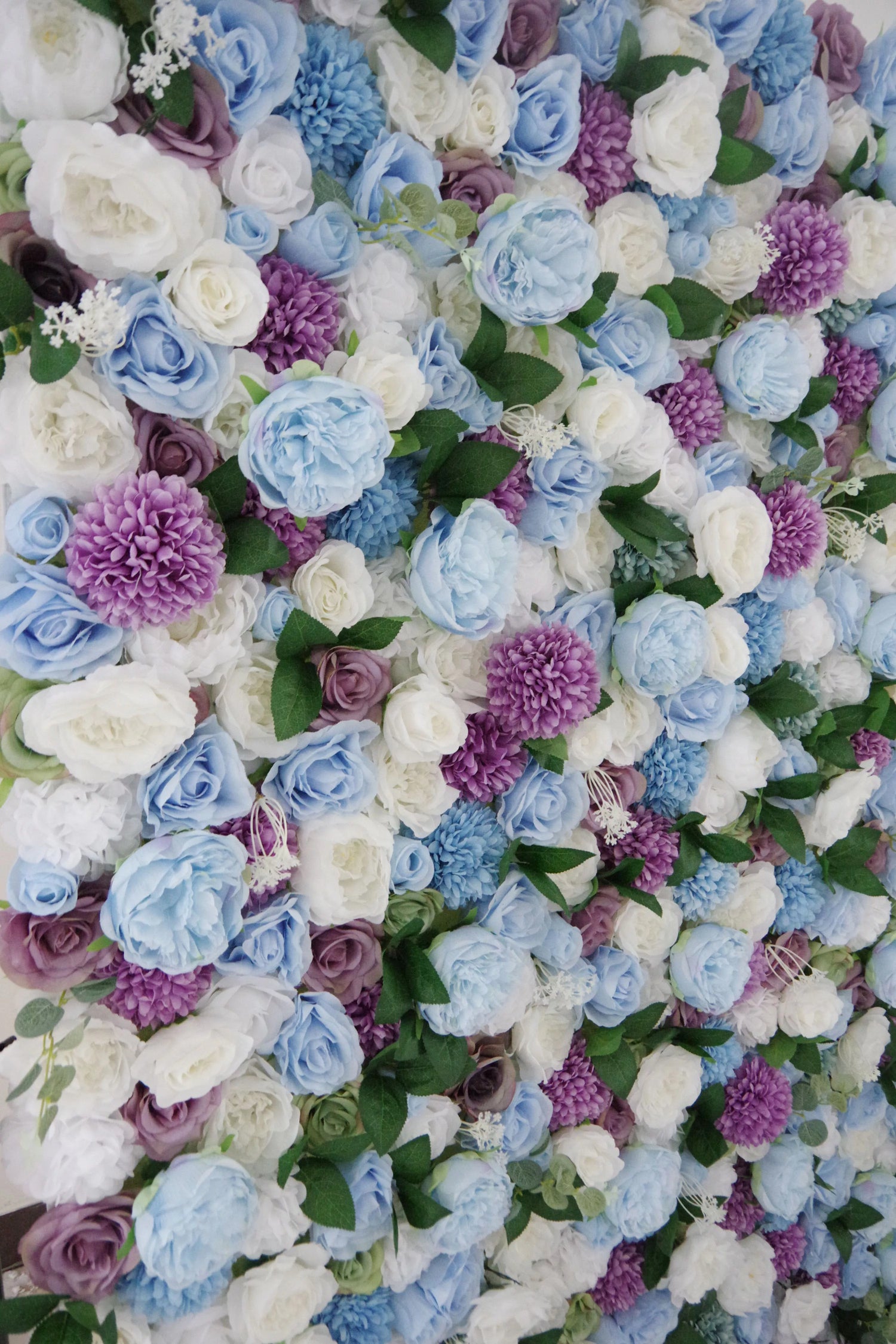 Valar flores roll up Telas mezcla artificial púrpura blanco y azul flor boda telón de fondo, floral decoración del partido, Photography-VF-036 evento