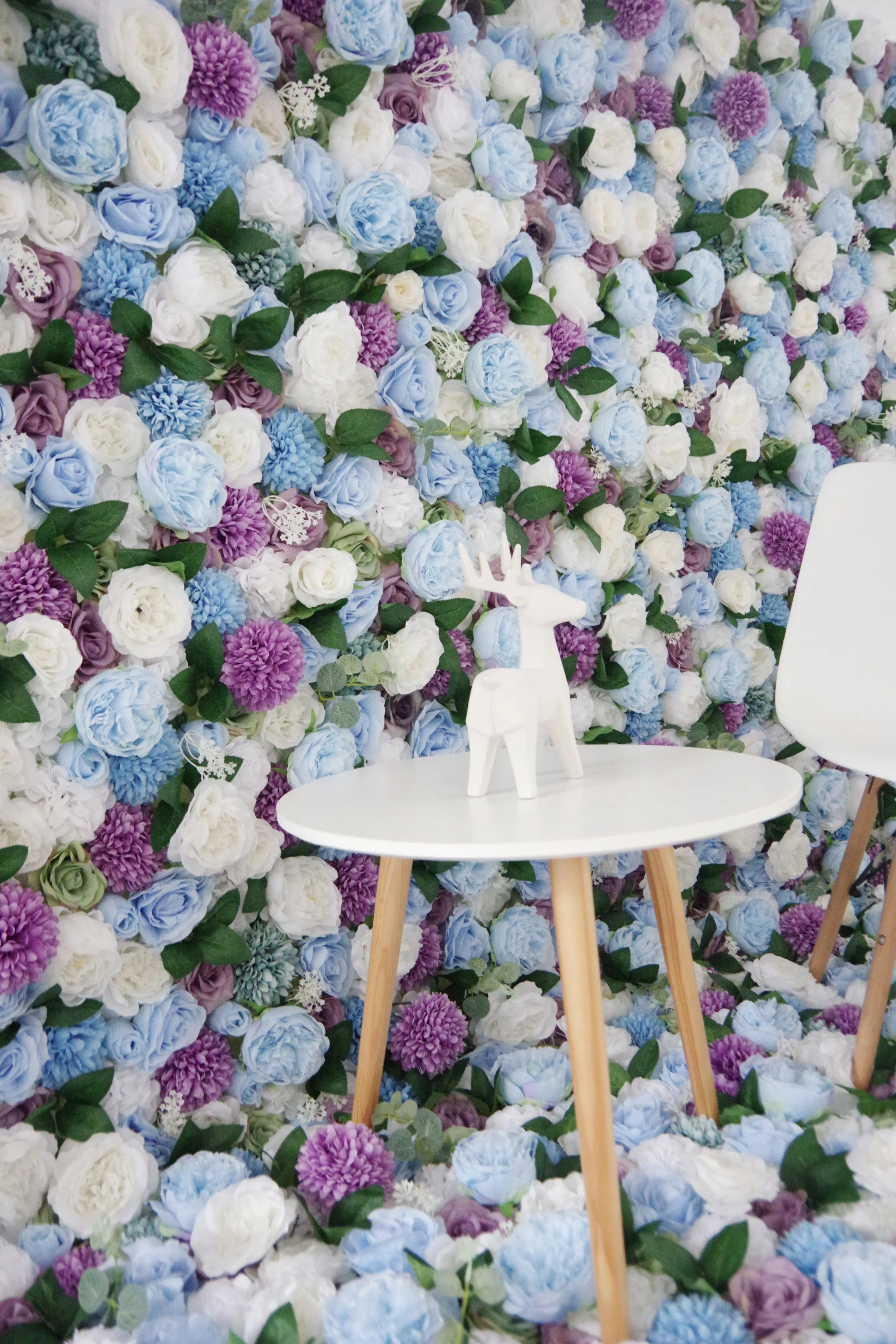 Valar Flowers Roll Up Fabric Artificial Mix Purple White and Blue Flower Wall Wedding Backdrop, Floral Party Decor, Event Photography-VF-036