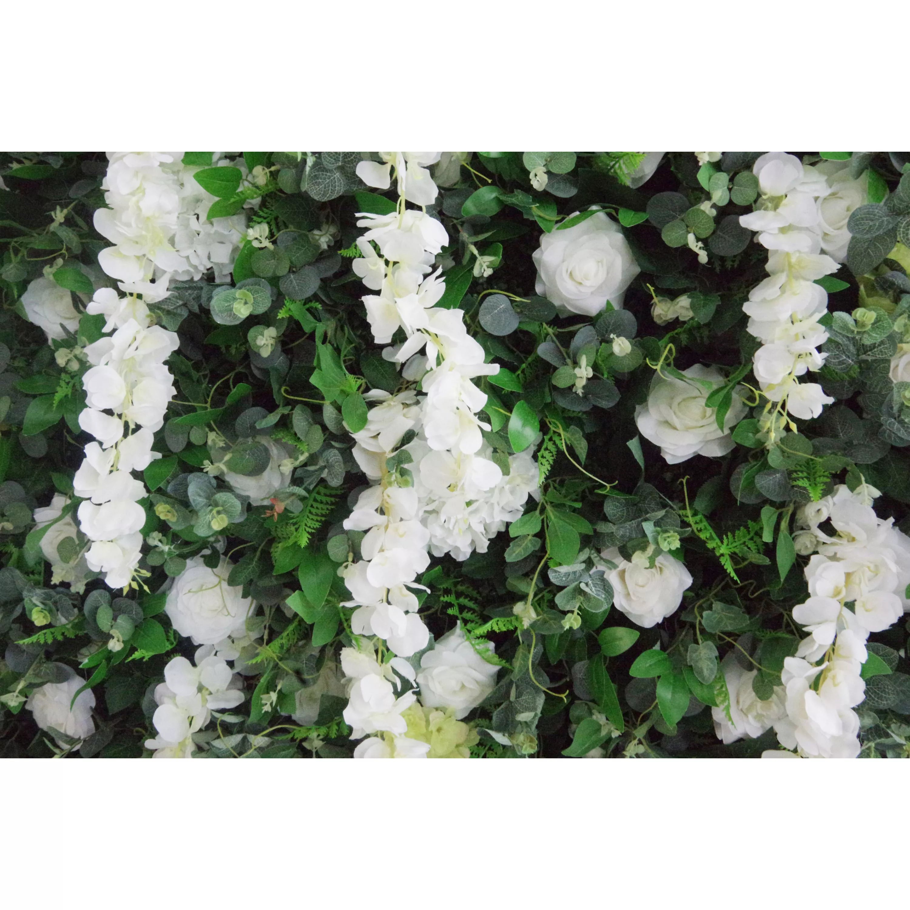 Valar Flores Enrollar Tela Flor Blanca Artificial Y Hojas Verdes Vivas Pared Floral Fondo De Boda, Decoración Floral De Fiesta, Fotografía De Eventos-VF-071