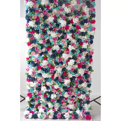 Valar Flowers Roll Up Fabric Artificial Mix Purple White Rose Red and Blue Flower Wall Wedding Backdrop, Floral Party Decor, Event Photography-VF-037