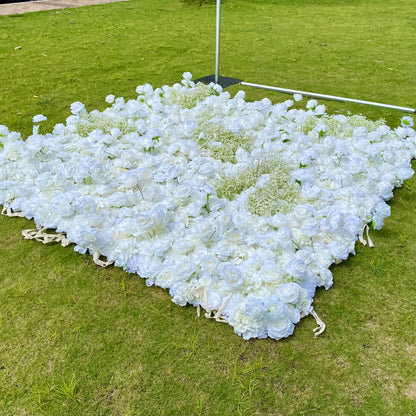 Elegante telón de fondo de pared de flores blancas y verdes - Pared de tela enrollable - Decoración de fiesta nupcial - Celebración de lugares de boda Pared floral-VF-340-2