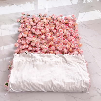 Valar Flowers Roll Up Fabric Artificial Pink Floral Bridal Shower Backdrop, Variety Shade Of Visually Captivating Flowers Photography Arranged Party Event Decor-VF-501