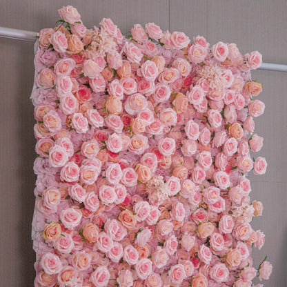 Valar Flowers Roll Up Fabric Artificial Pink Floral Bridal Shower Backdrop, Variety Shade Of Visually Captivating Flowers Photography Arranged Party Event Decor-VF-501