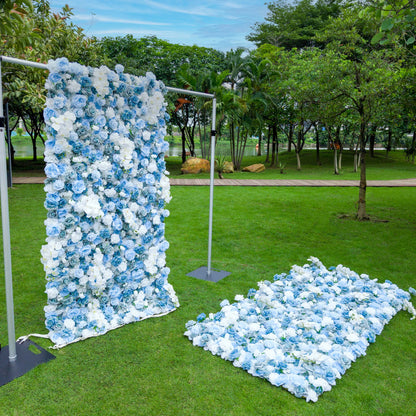 Valar Flowers Elegant Floral Backdrop - Blue and White Artificial Flower Wall for Weddings, Events, and Special Occasions-VF-348