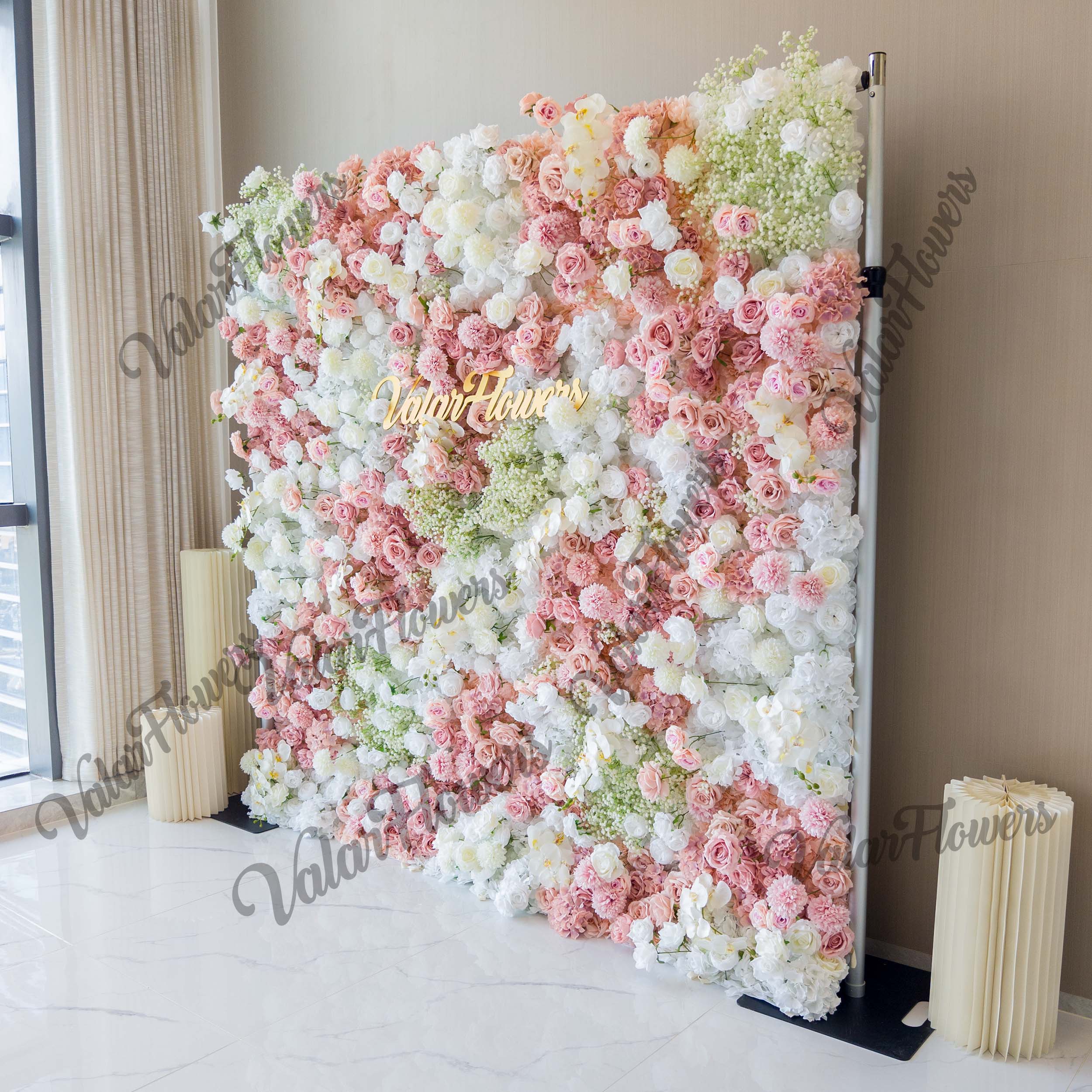 Valar fleurs Roll Up tissu fleur artificielle mur mariage toile de fond, décor de fête Floral, événement photographie-VF-374