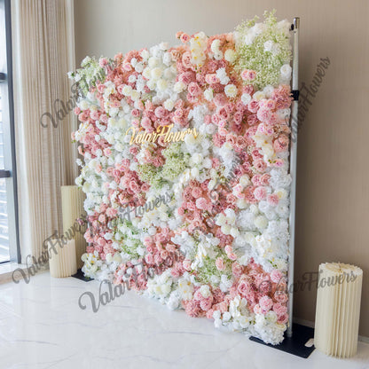 Romantic Floral Backdrop - Blush Nude and White Artificial Flower Wall for Weddings, Events, and Special Occasions-VF-418