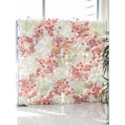 Romantic Floral Backdrop - Blush Nude and White Artificial Flower Wall for Weddings, Events, and Special Occasions-VF-418