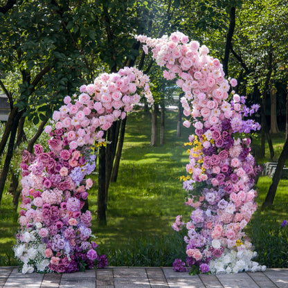 Add magic to your events with our Moon Shaped Floral Arch Kit. Featuring realistic silk flowers in pink, purple, and white hues with lush foliage, this enchanting arch is perfect for weddings, photo shoots, and home decor. Easy to assemble and low maintenance.