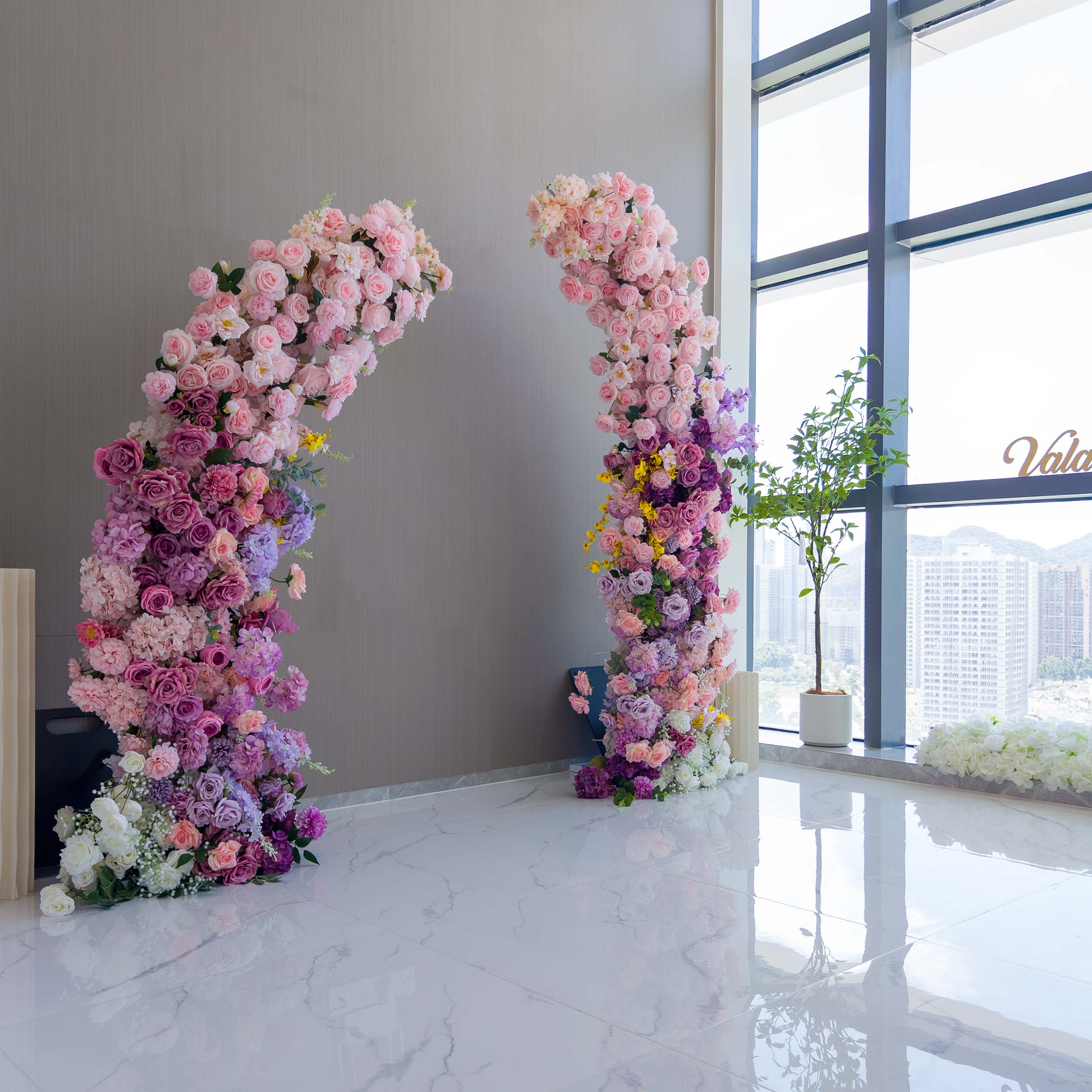 Moon Shaped Floral Arch Kit - Stunning Rainbow Style Artificial Flower Arrangement for Weddings, Events, and Home Decor