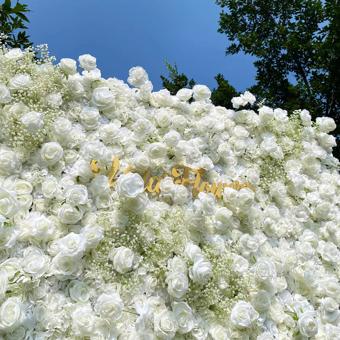 Elegante telón de fondo de pared de flores blancas y verdes - Pared de tela enrollable - Decoración de fiesta nupcial - Celebración de lugares de boda Pared floral-VF-340-2