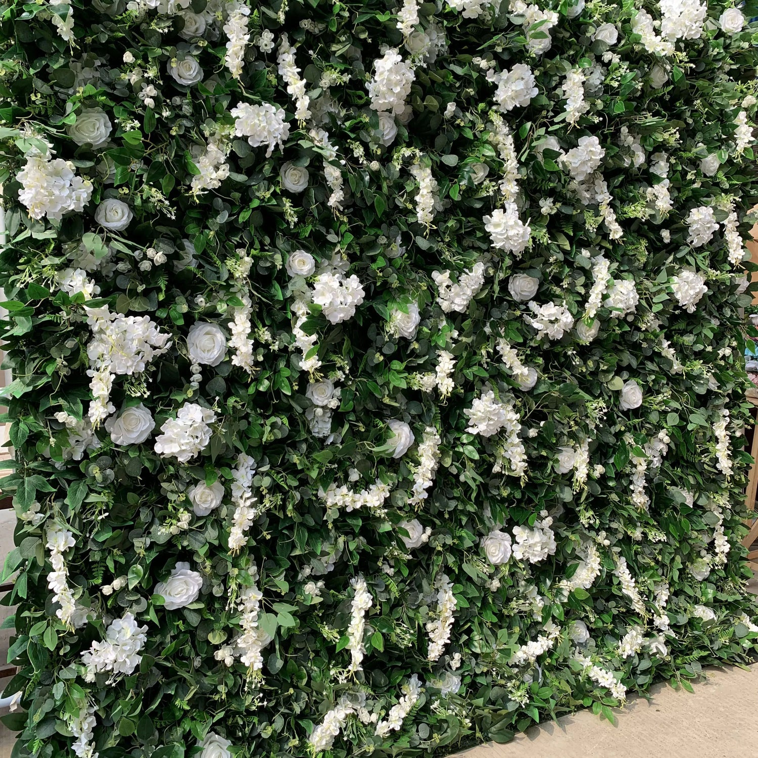 Valar Flowers Roll Up Fabric Artificial White Flower and Vivid Green Leaves Floral Wall Wedding Backdrop, Floral Party Decor, Event Photography-VF-071-2