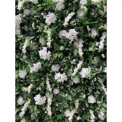 Flores Valar Enrolla Tela Flor Blanca Artificial Y Hojas Verdes Vivas Pared Floral Fondo De Boda De Pared, Decoración Floral De Fiesta, Fotografía De Eventos-VF-071-2