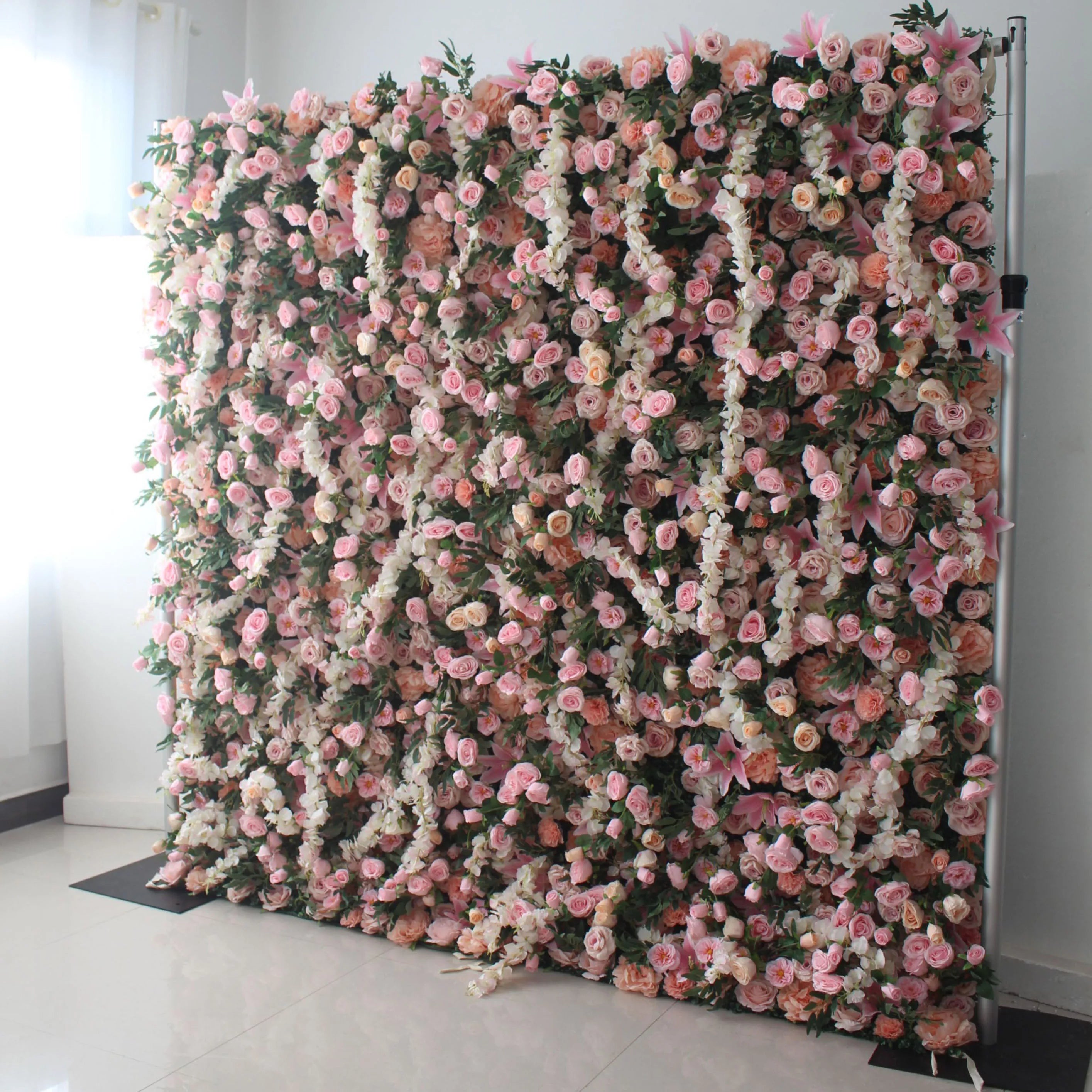 Valar Flowers Roll Up Fabric Artificial Flower Wall Wedding Backdrop, Floral Party Decor, Event Photography-VF-125