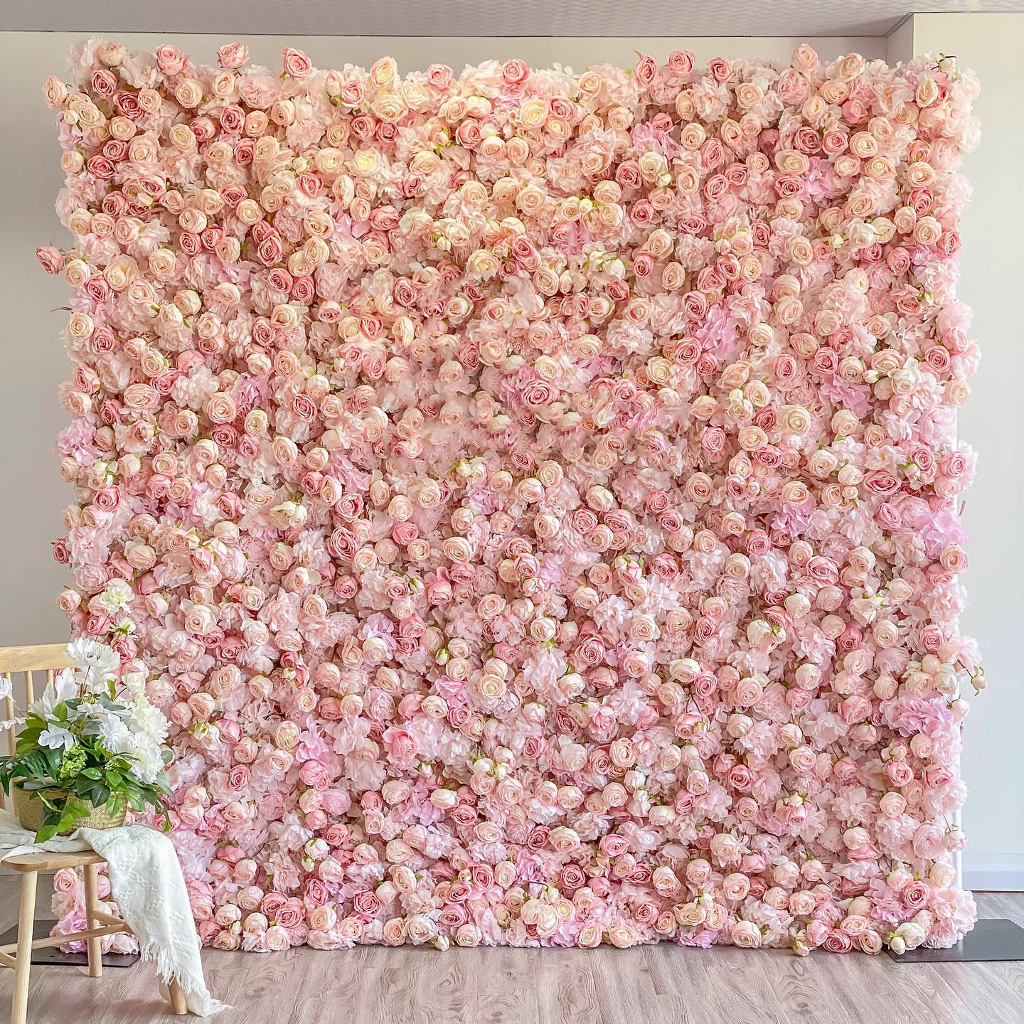 Valar Flowers Roll Up Fabric Artificial Pink Floral Bridal Shower Backdrop, Variety Shade Of Visually Captivating Flowers Photography Arranged Party Event Decor-VF-501