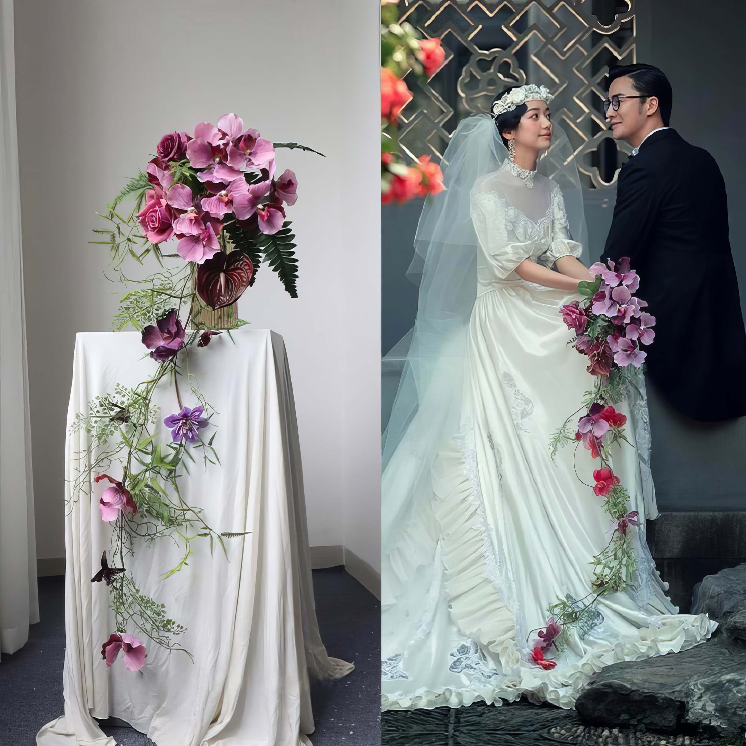 Elegant Artificial Cascading Floral Arrangements - Realistic Silk Flowers for Weddings, Events, and Home Decor - Customizable in Various Colors and Styles - Perfect for Bridal Bouquets and Centerpieces - Long-Lasting and Maintenance-Free