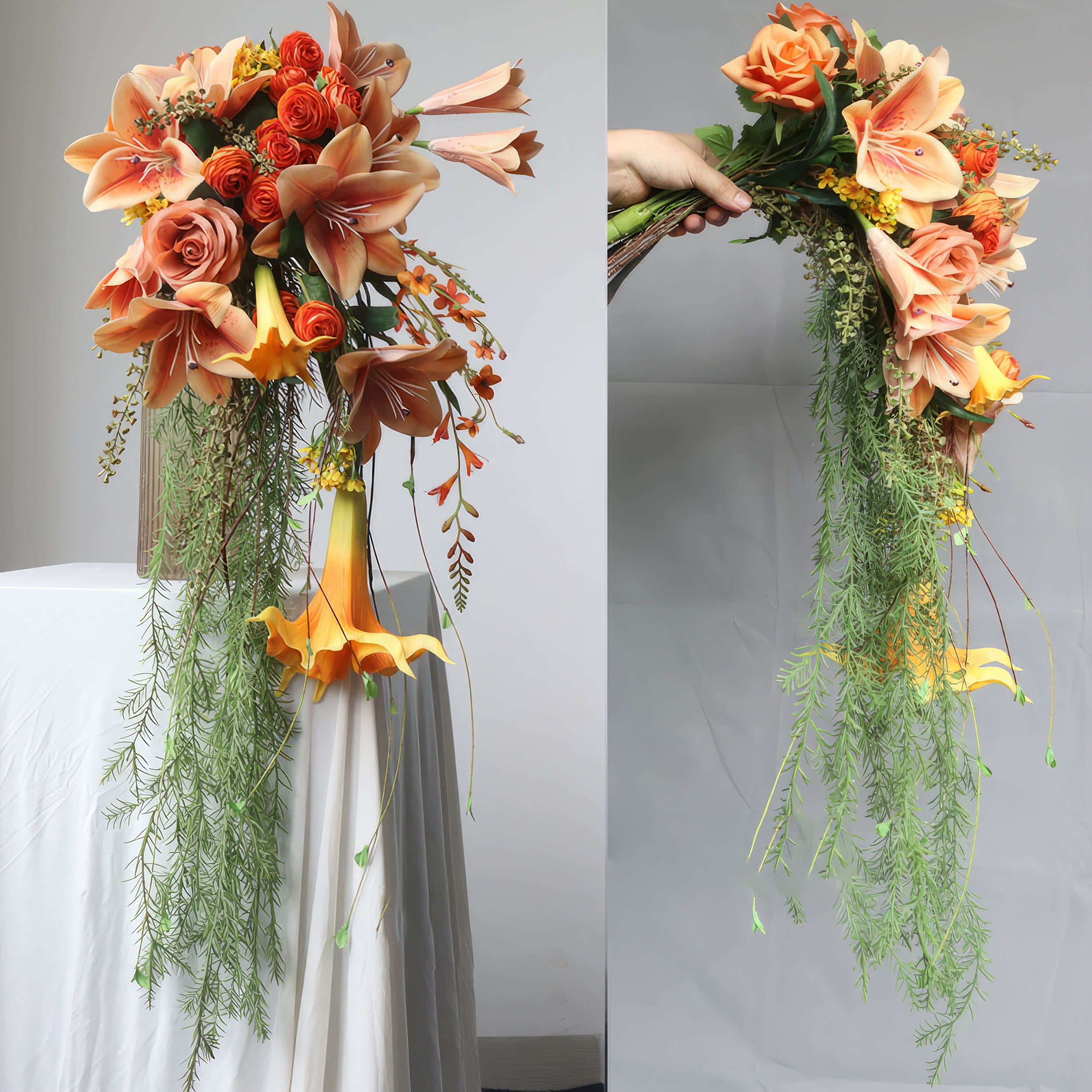 Elegant Artificial Cascading Floral Arrangements - Realistic Silk Flowers for Weddings, Events, and Home Decor - Customizable in Various Colors and Styles - Perfect for Bridal Bouquets and Centerpieces - Long-Lasting and Maintenance-Free