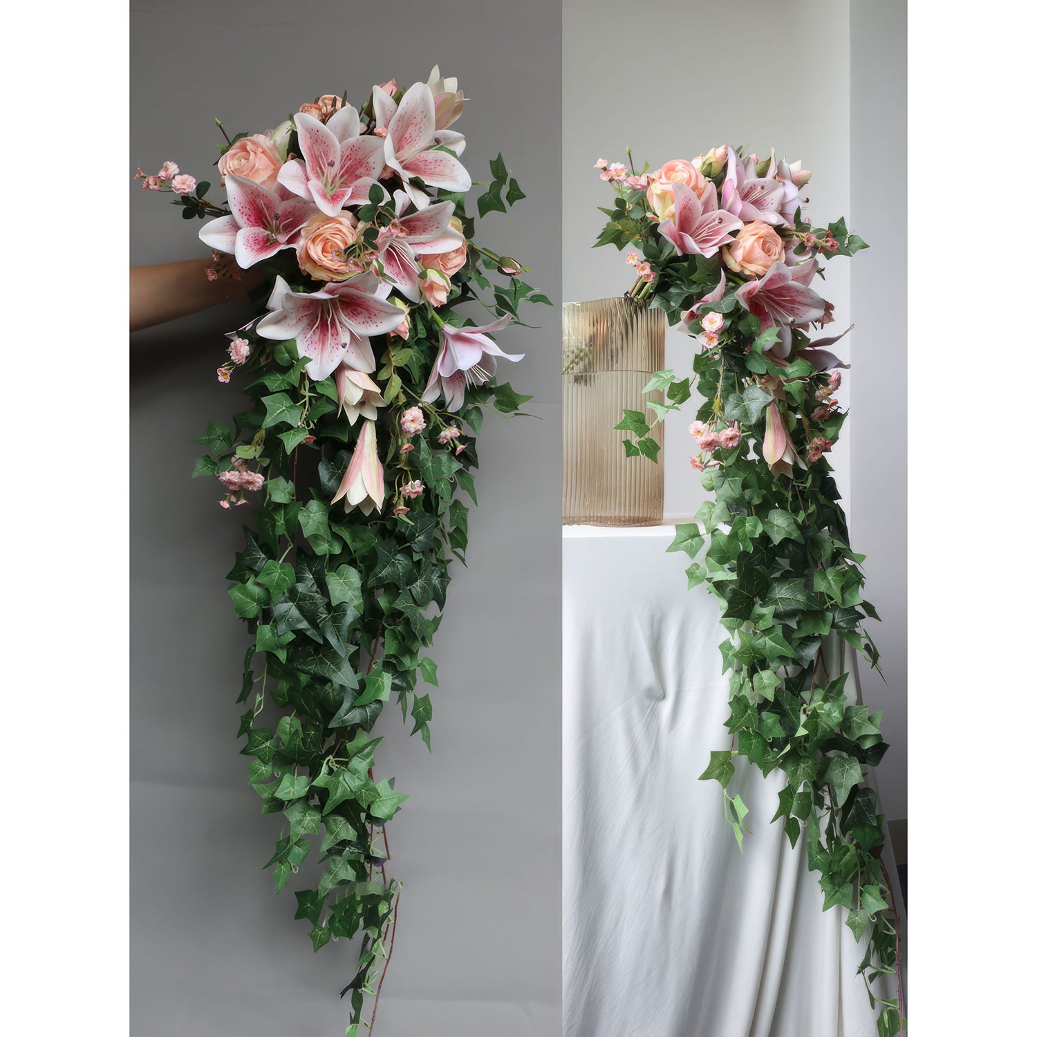 Elegant Artificial Cascading Floral Arrangements - Realistic Silk Flowers for Weddings, Events, and Home Decor - Customizable in Various Colors and Styles - Perfect for Bridal Bouquets and Centerpieces - Long-Lasting and Maintenance-Free