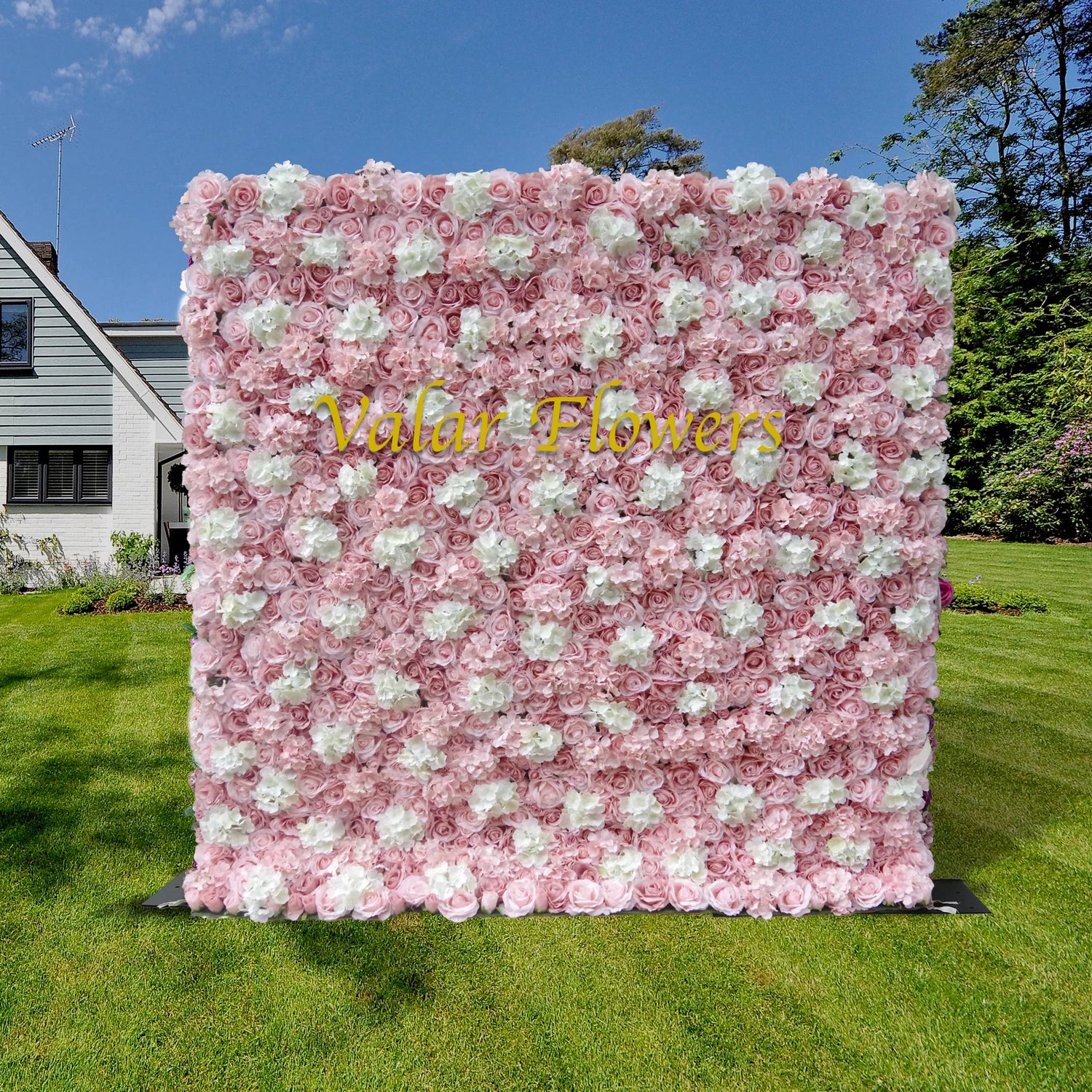 Valar Blumen Roll-up-Stoff künstliche rosa Rose weiße Blume Wand Hochzeit Hintergrund, Blumen Party Dekor, Event Fotografie-VF-047-2