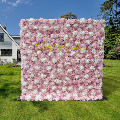 Valar Blumen Roll-up-Stoff künstliche rosa Rose weiße Blume Wand Hochzeit Hintergrund, Blumen Party Dekor, Event Fotografie-VF-047-2