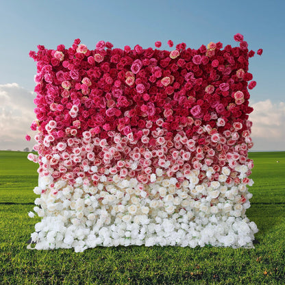 This artificial flower wall is a show - stopping decor piece. It features a stunning gradient of vibrant pink to pure white roses, creating a romantic and eye - catching display. The flowers are densely packed, giving it a full and luxurious appearance.