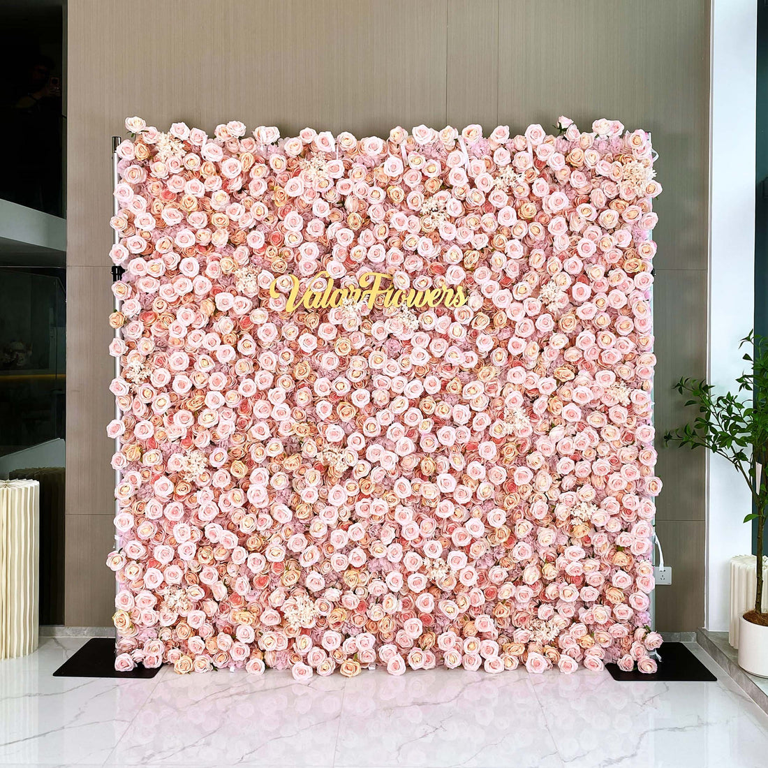 Valar Flowers Roll Up Fabric Artificial Pink Floral Bridal Shower Backdrop, Variety Shade Of Visually Captivating Flowers Photography Arranged Party Event Decor-VF-501