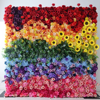 Valar Flowers Roll Up Fabric Artificial Vivid Rainbow Flower Wall Wedding Backdrop, Floral Party Decor, Event Photography-VF-310