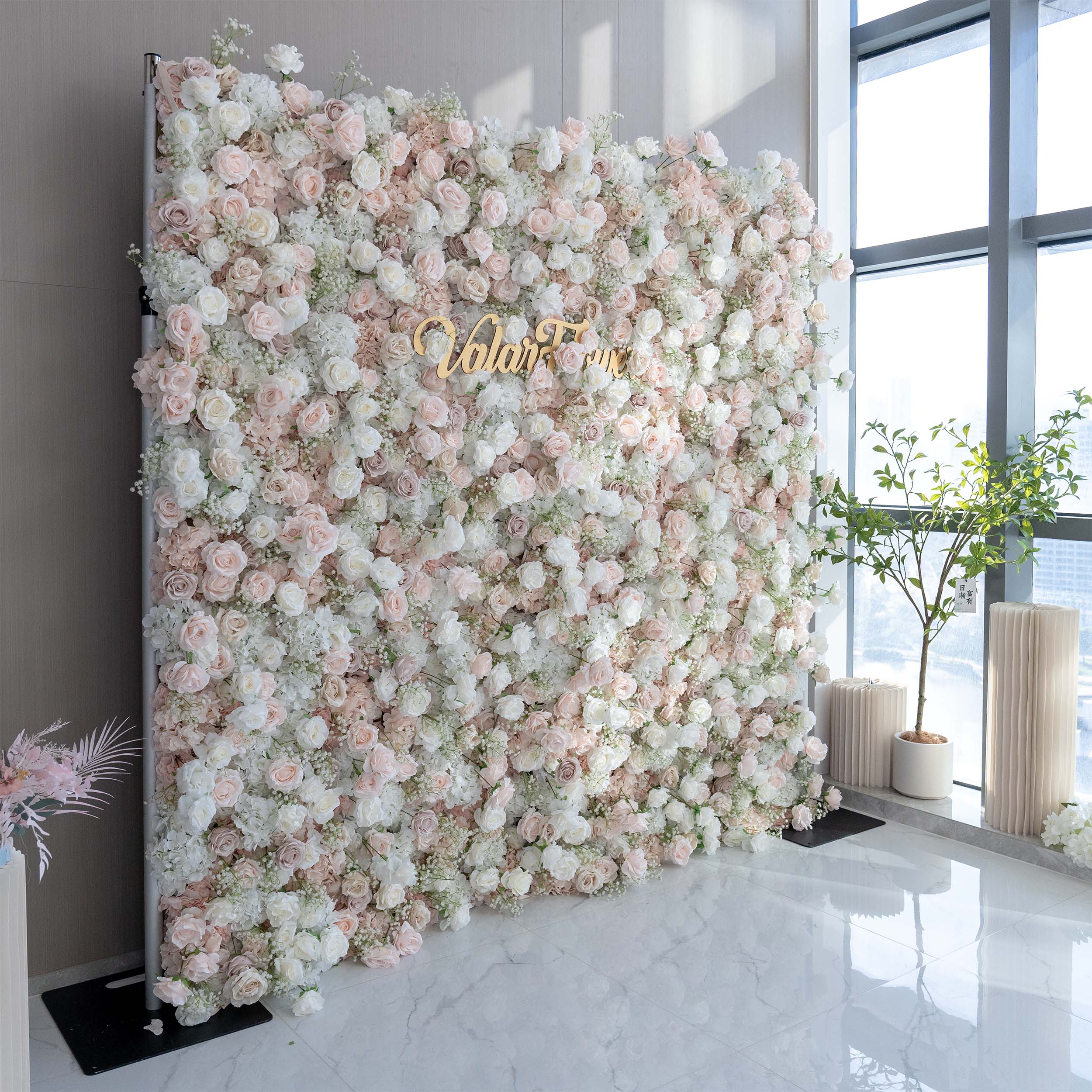 Luxurious Floral Backdrop - Elegant White, Blush, and Nude Artificial Flower Wall for Weddings, Events, and Special Occasions-VF-374-1